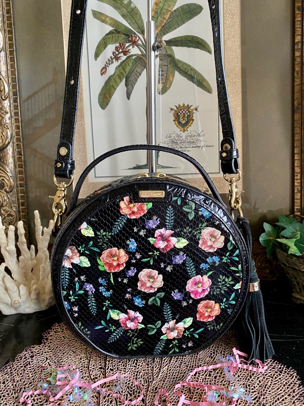 🖤🌸BLACK THAMES Brahmin LANE Tasseled Crossbody